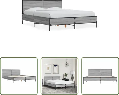 Produktbild von The Living Store Bettgestell Grau Sonoma 135x190 cm Holzwerkstoff und Metall