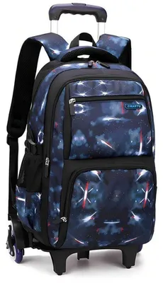 Image de Sac à dos à roulettes pour garçons, bleu foncé, dimensions : 30 x 23 x 46 cm