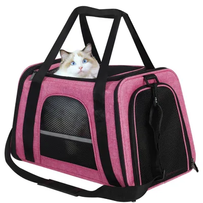Zdjęcie produktu dla Torba transportowa dla kotów i małych psów, składana, wyściełana, z paskiem na ramię, do 7 kg, wymiary: 46x29x30 cm, kolor: różowy
