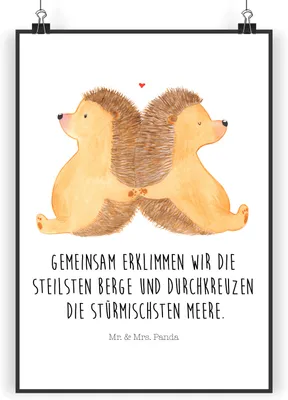 Produktbild von Mr. & Mrs. Panda Bild Igel händchenhaltend DIN A3 - Weiß - Geschenk, Love, Plakat, Liebe, drucke, Wandbild, Wanddekoration, Hochzeit, wanddeko, Freundin, Verknallt