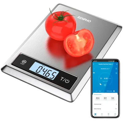Zdjęcie produktu dla Renpho Calibra 1, Elektroniczna waga kuchenna, 5 kg, 1 g, Stal nierdzewna, Blat, Prostokąt
