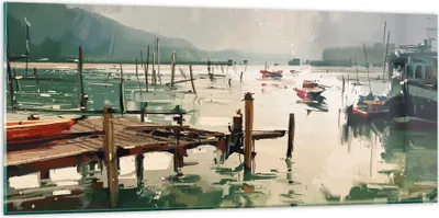 Produktbild von Bilder auf glas - Boot Ufer Brücke - 120x50cm - Glasbilder - Wandbilder - Kunstdruck - zum Aufhängen bereit - Wanddekoration aus Glas - Glas Bilder - Wandbild auf Glas - Einteilig - GAB120x50-3829