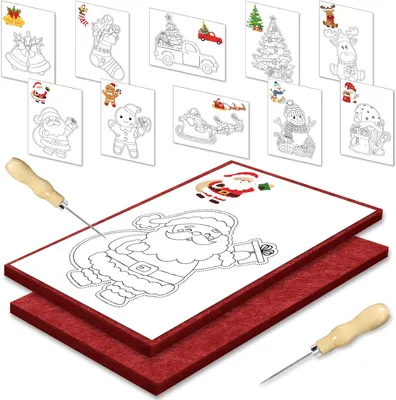 Produktbild von Prikset für Kinder, 2 Prikvilt, 2 Stiknadeln, 10 Bordürplatten, Weihnachtsbastelset für Anfänger