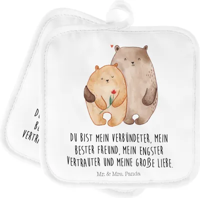 Produktbild von Mr. & Mrs. Panda Topfuntersetzer Bären Liebe - Weiß - Geschenk, Bär, Kochlappen, Verknallt, Topflappen, topfhalter, Verlobung, Freundin, Kuscheln, Doppel, Set