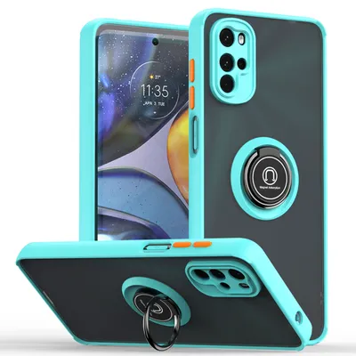 Immagine prodotto di Custodia per Motorola Moto G22 traslucida opaca in TPU con supporto ad anello e supporto Blu