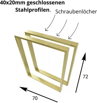 Produktbild von 2x Tischgestell 70 x 72 Handgemachte Beine Tischbeine Tischuntergestell Haarnadel GOLD