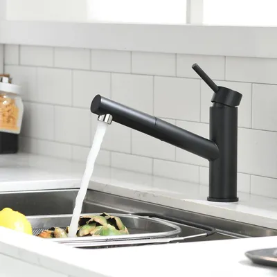 Küchenarmatur ausziehbar, 38 cm Brauseschlauch, 120° schwenkbar, schwarz