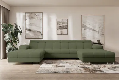 Produktbild von ALTDECOR Ecksofa Wohnlandschaft mi Schlaffunktion und Bettkasten - COMA U2 - 345x203x79 - Grün Corner Sofa Eckcouch Couch U-Form, Schlafcouch Ausziehbar Wohnlandschaft