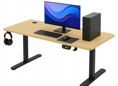 Image de Bureau - Table de bureau 140 x 60 x 72 cm - Table d'ordinateur beige - Table haute - Bureau à hauteur réglable