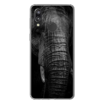 Produktbild von MuchoWow® Handyhülle Schutzhülle Hülle für Huawei P20 Lite (2020) Elefant auf schwarzem Hintergrund in schwarz und weiß Silikon Softcase Handy Hülle - Kartenhalter