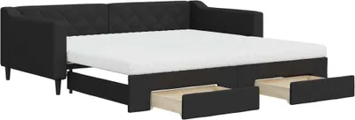 Produktbild von vidaXL Tagesbett Ausziehbar mit Schubladen Schwarz 100x200 cm Stoff