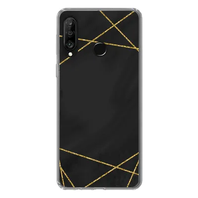 Produktbild von MuchoWow® Handyhülle Schutzhülle Hülle für Huawei P30 Lite Geometrisches Muster aus goldenen Linien auf schwarzem Hintergrund Silikon Softcase Handy Hülle - Handyhülle