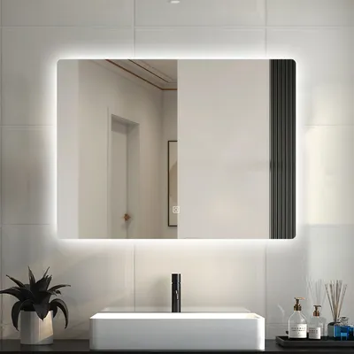 Produktbild von LED Spiegel mit Beleuchtung Badezimmerspiegel 80x60cm Kaltweiß Dimmbar Wandspiegel mit Touch- und Wandschalter Speicherfunktion