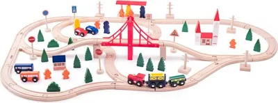 Produktbild von KINDER HOLZ EISENBAHN 90 Teile Eisenbahn Zubehör Holzspielzeug Holzzug