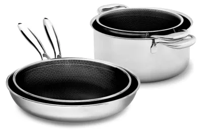 Produktbild von Pfannen- und Kochtopfset – 4-teilig | Bratpfannen 24/28 cm & Kochtöpfe 20/24 cm | Beschichtetes Kochgeschirr für Induktion | Kratzfest und PFAS-frei | Ofenfest bis 260°C