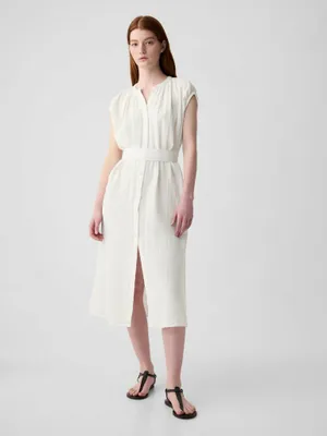 Produktbild von GAP Damen Musselin Midikleid XS Weiß Ärmellos mit Rundhalsausschnitt, Knopfleiste und Seitentaschen