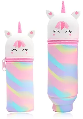 Produktbild von 2-in-1 weiches Silikonetui, multifunktionaler Stiftehalter mit Reißverschluss, für Buntstifte und Marker, Etui für Legami-Stifte, 18,5 * 6,5 cm (Unicorn N, J)