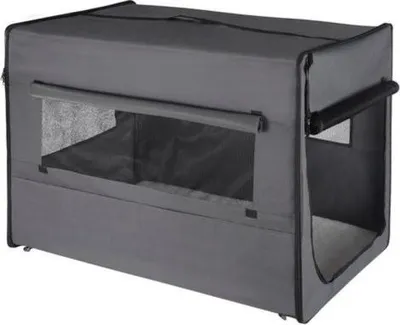 Produktbild von Hundebox - sichere Autobox - praktisch & stabil - mit Kissen - autotauglich - stylisches Grau - 77x49x56 cm