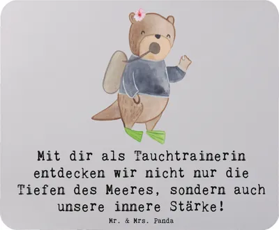 Produktbild von Mr. & Mrs. Panda Mousepad Tauch Trainerin Stärke - Grau Pastell - Geschenk, laptop mauspad, pc, Tauchlehrerin, Abenteuer, Training, Unterwasserreisen, Mouse Pad, Sportart