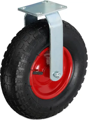 Produktbild von Relaxdays Bockrolle, 3.50-6, Traglast 120 kg, Gummi, Stahlplatte, luftbereift, Schwerlastrad, Gummirolle, schwarz/rot
