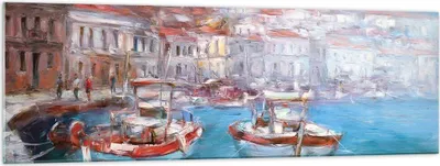 Produktbild von Bilder auf glas - Einteilig - Öl Boote Griechenland - 160x50cm - Glasbilder - Wandbilder - Bilder - zum Aufhängen bereit - Wanddekoration aus Glas - Glas Bilder - Wandbild auf Glas - GAB160x50-4467