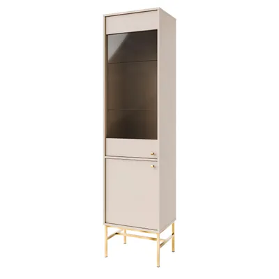 Produktbild von Masseno Vitrinenschrank TORINO 207,5 x 51,8 cm Modern Wohnzimmer Vitrine mit Tür Beige / Beige