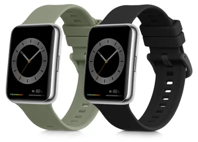 Produktbild von kwmobile 2x Uhrenarmband für Huawei Watch Fit 2 Armband - Fitnesstracker Band Set aus TPU Silikon - Ersatzarmband Smartwatch - Schwarz Pastellgrün