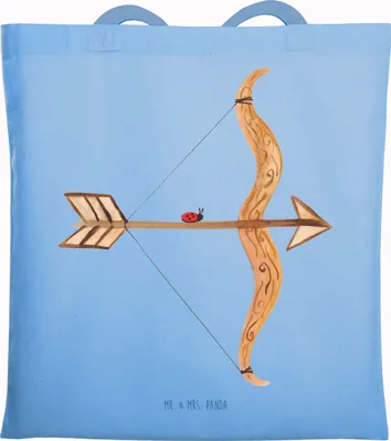 Produktbild von Mr. & Mrs. Panda Shopping Tasche Sternzeichen Schütze - Sky Blue - Geschenk, Büchertasche, Jutebeutel, Geburtstag November, Laptoptasche, Dezember, Tote Bag