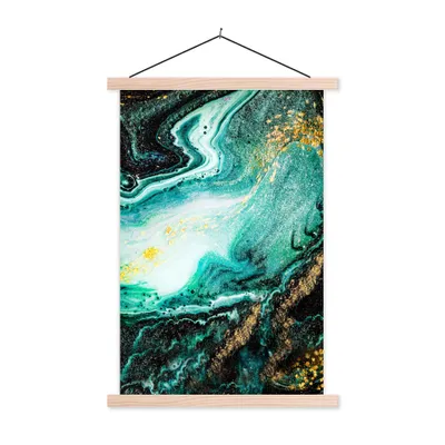Produktbild von MuchoWow® Textilposter Marmoroptik - Blau - Gold - Glitzer - Luxus - Marmor 120x180 cm mit holzfarbenen Rahmen - Textil-Plakat