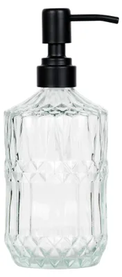 Image de Distributeur de savon en verre épais, 510 ml, avec pompe en acier inoxydable noir, distributeur rechargeable pour la salle de bains et la cuisine, pour savon pour les mains, gel douche et lotion (pompe noire transparente).