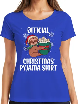 Produktbild von Official Christmas Pyjama Faultier - Weihnachten Weihnachtsgeschenk Christmas Damen T-Shirt, Blau, L