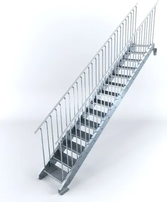 Produktbild von Stahltreppe 14 Stufen bis Höhe 280 cm, Laufbreite : 60 cm beidseitiges Geländer ST 2 (31 / 31 mm gezackt)