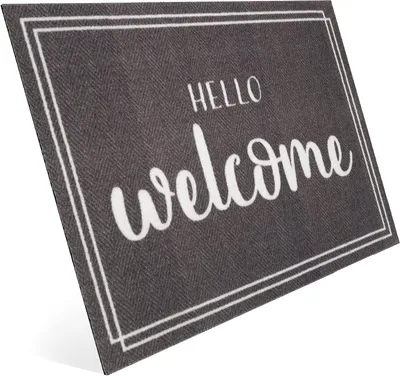 Produktbild von Entrando Fußmatte Hello Welcome aus Polyamid - für innen und außen, rutschfest, waschbar, für die Haustür - Grau, 50x75 cm