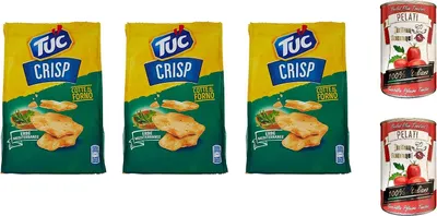 Produktbild von 3x TUC Crisp Salzgebäck Crackers Gebacken gesalzen mediterranen Kräutern 100g + Italian Gourmet 100% italienische geschälte Tomaten dosen 2x 400g