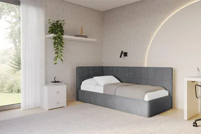 Produktbild von ALTDECOR Jugendbett mit Bettkasten TULY - 80x200 - Dunkelgrau - Poso 115 - Rechts angeordnet - Einzelbett mit Stauraum - Polsterbett Kinderbett
