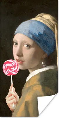 Produktbild von MuchoWow® Poster Das Mädchen mit dem Perlenohrring - Vermeer - Lollipop 20x40 cm - Plakat - Foto