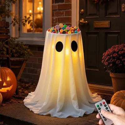 Productafbeelding van Halloween snoepschaal met LED verlichting - spookdecoratie - 8 lichtmodi - sfeervolle Halloween decoratie