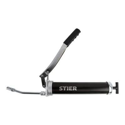 Produktbild von STIER Handhebel-Fettpresse für vielseitige Schmierarbeiten, kompatibel mit gängigen Fettkartuschen, inklusive robustem Metallrohr für präzises Arbeiten