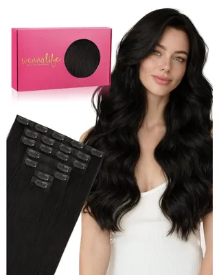Image de Extension de cheveux à clipser, cheveux naturels, couleur noire, 40 cm, 130 grammes