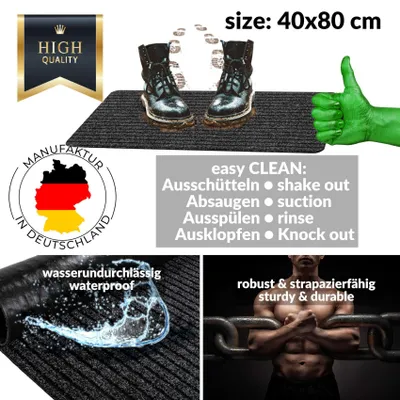 Produktbild von ANRO Schmutzfangmatte Mischa Schwarz 40x80 cm – Fußmatte Türmatte mit abgerundeten Ecken, rutschfeste Gummirückseite, für Innen & Außen