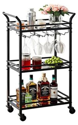 Immagine prodotto di Carrello di servizio in vetro nero – Carrello di servizio – Carrello bar – 30 x 46,8 x 92 cm