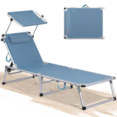 Produktbild von Sonnenliege klappbar – Leichte Gartenliege aus Aluminium mit 5-fach verstellbarer Rückenlehne, Strand- und Campingliege - blau
