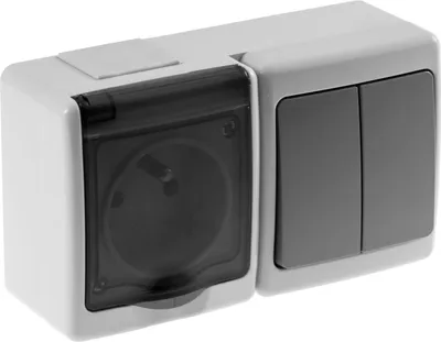 Produktbild von 1-Fach Aufputzsteckdose mit Doppelschalter Rauchglas  IP44 16A/250V Schuko Aufputz Feuchtraum Steckdose Grau