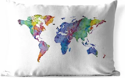 Produktbild von MuchoWow® Outdoor Kissen - Weltkarte - Aquarell - Regenbogen - 50x30 cm - Wetterfest - Lounge Kissen - Sofa kissen - Wohnzimmer Dekoration