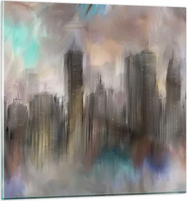 Produktbild von Bilder auf glas - Stadt Abstraktion - 70x70cm - Glasbilder - Wandbilder - Kunstdruck - zum Aufhängen bereit - Wanddekoration aus Glas - Glas Bilder - Wandbild auf Glas - Einteilig - GAC70x70-3675