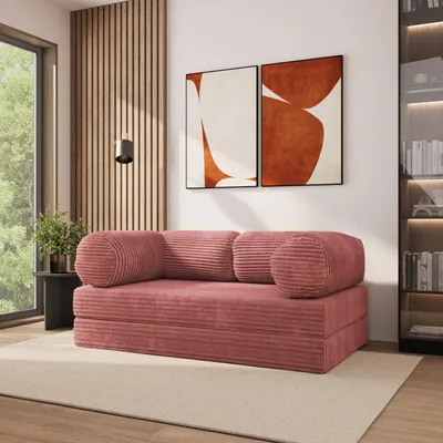 Produktbild von Masseno Schaumstoffsofa ALVIO mit Schlaffunktion, Schlafsofa, Wohnzimmersofa, Couch, Sofa, Bettsofa, Kordstoff – Rosa TILIA 62