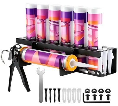 Productafbeelding van Siliconenpatroonhouder, geschikt voor 6 spuitbussen, afmetingen 41 x 8,5 cm, voor wandmontage