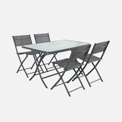 Produktbild von sweeek - Klappbarer Gartentisch aus Stahl + 4 Stühle - Anthrazit