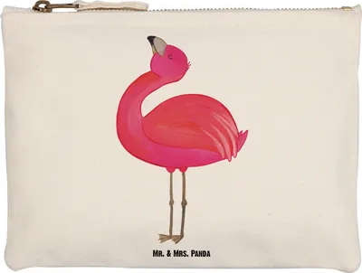 Produktbild von Mr. & Mrs. Panda kosmetiktäschchen Flamingo Stolz Größe M - Weiß - Geschenk, Federmappe, Stoffbeutel, Rosa, Freundin, Kosmetiktasche, beauty tasche, Waschbeutel, Tochter
