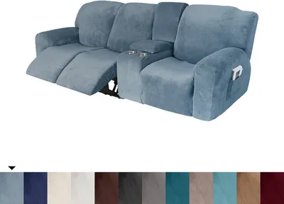 Image de 3 sièges Housse de chaise longue avec porte-boisson Housse de canapé souple antidérapante Housse de meuble souple et épaisse, Gris Bleu